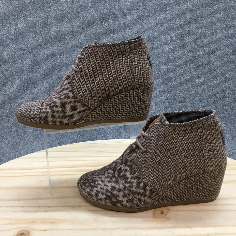 Botas Toms para mujer 7,5 estampado espiga desierto botín al tobillo tela marrón cuña Foto 2 de 4