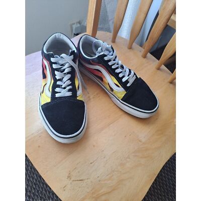 Vans Old Skool Black Flame Design Sneaker Skate Shoes Size M 6 W 7.5 Unisex