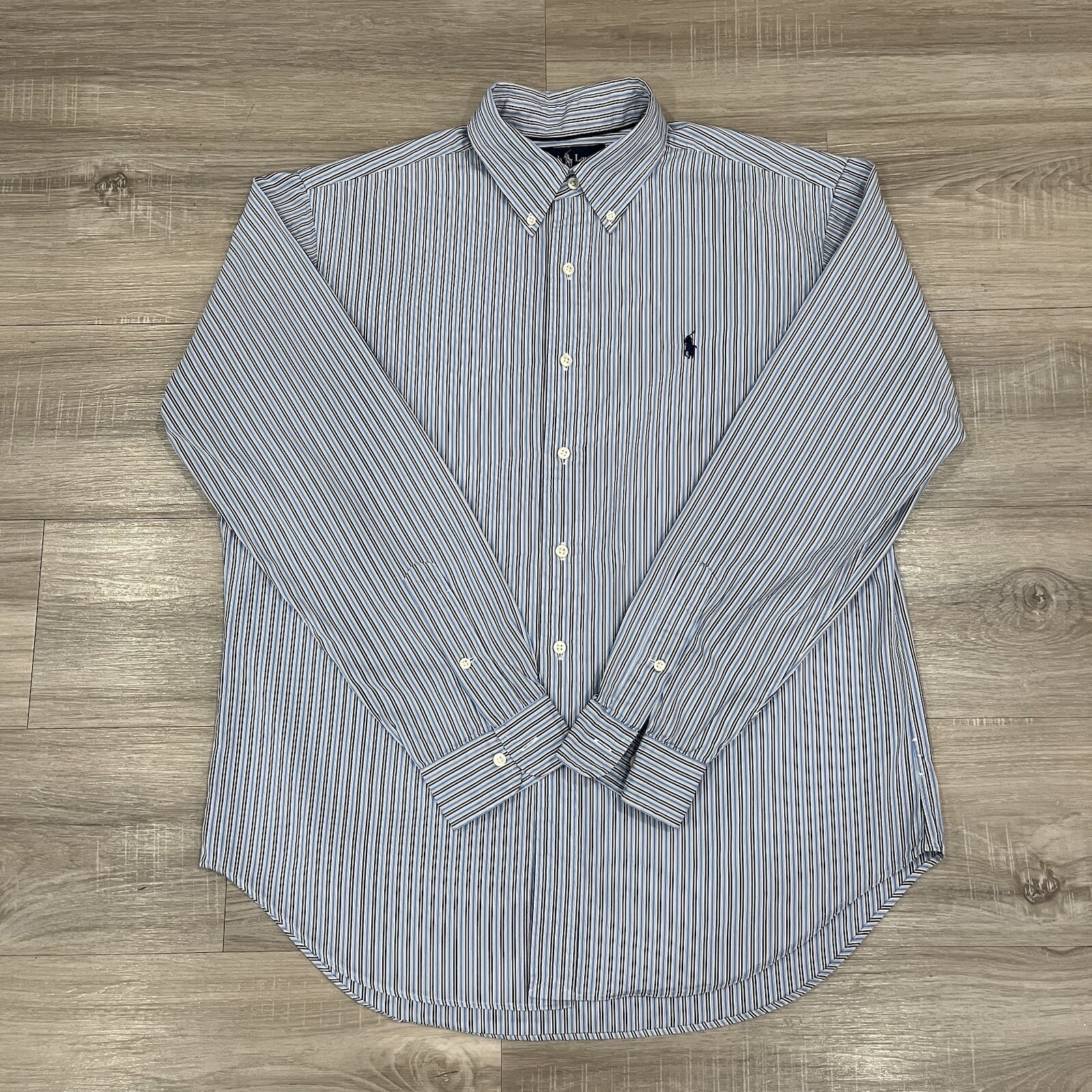 Camicia uomo Ralph Lauren vestibilità classica GRANDE con bottoni bianca blu a righe pony