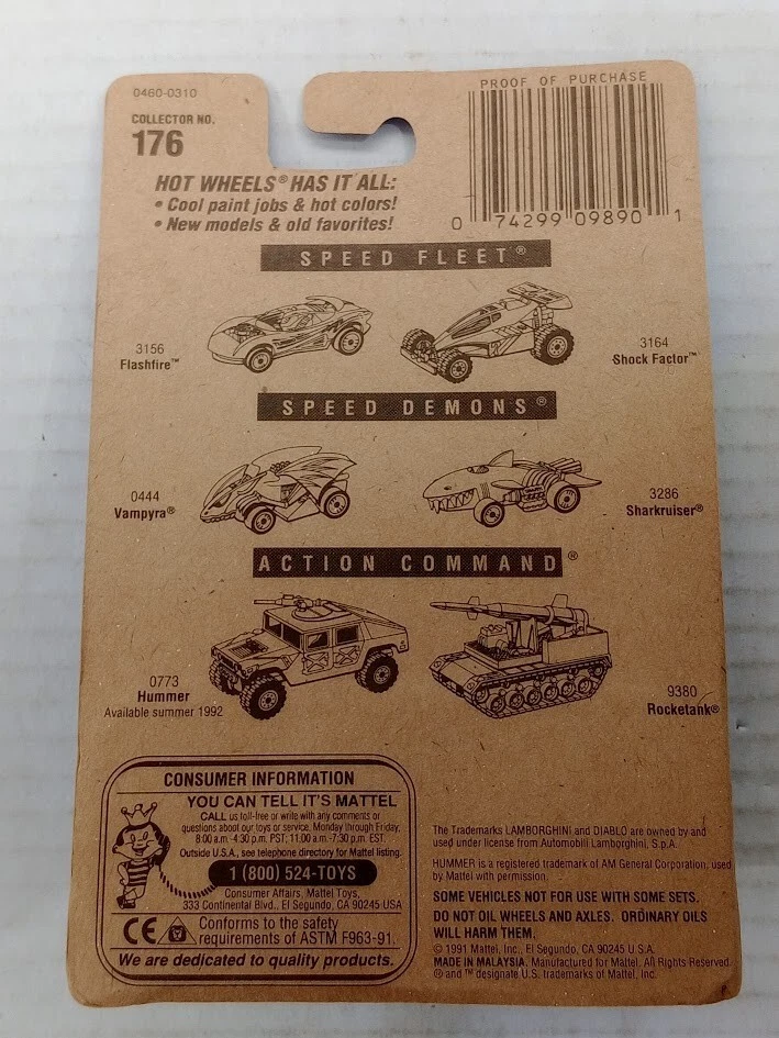 1991 风火轮兰博基尼暗黑破坏神蓝卡时代收藏家 #176 金属片 1: 64 — 第 3/3 张图片