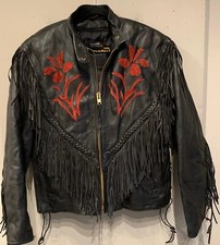 Vintage Hudson Leathers Jacket Women’s Large Floral Fringe Leather Motorcycle
