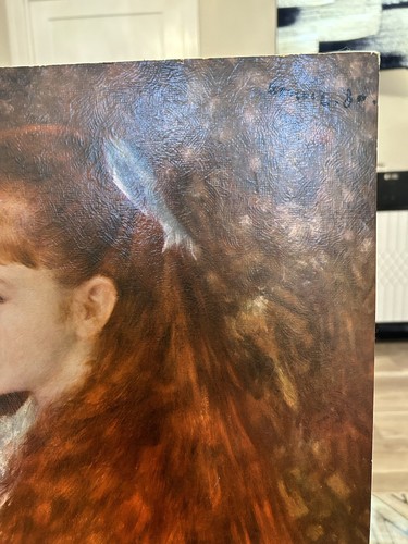 Irene Little Girl Blue Ribbon Renoir Litho Print Texturized 16”x20" Winde print - Picture 3 of 9