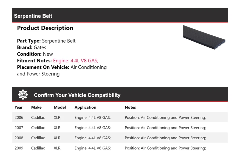 For 2006-2009 Cadillac XLR Serpentine Belt Gates 2007 2008 - Image 2 of 4