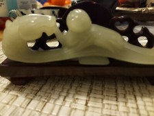 Antique Brush Stand, Glassy Green  Chinese Nephrite Jade  Horse & Monkey 5"×1.5"