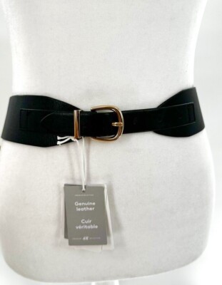 H&M Real LEATHER WIDE WAIST SASH BELT Black PREMIUM SELECTION Size M BNWT  Rare!