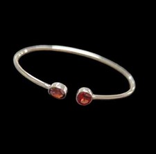 Kids Faceted Natural Garnet Gemstone Open Bangle 925 Sterling Silver