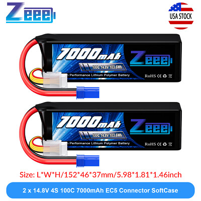 2x Zeee 14.8V 100C 7000mAh 4S Lipo Battery EC5 for RC Car Truck Tank Helicopter