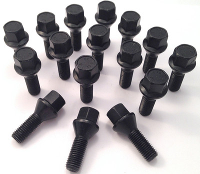 wheel bolts nuts lugs in Black M12 x 1.5, 17mm Hex, taper for BMW x 16