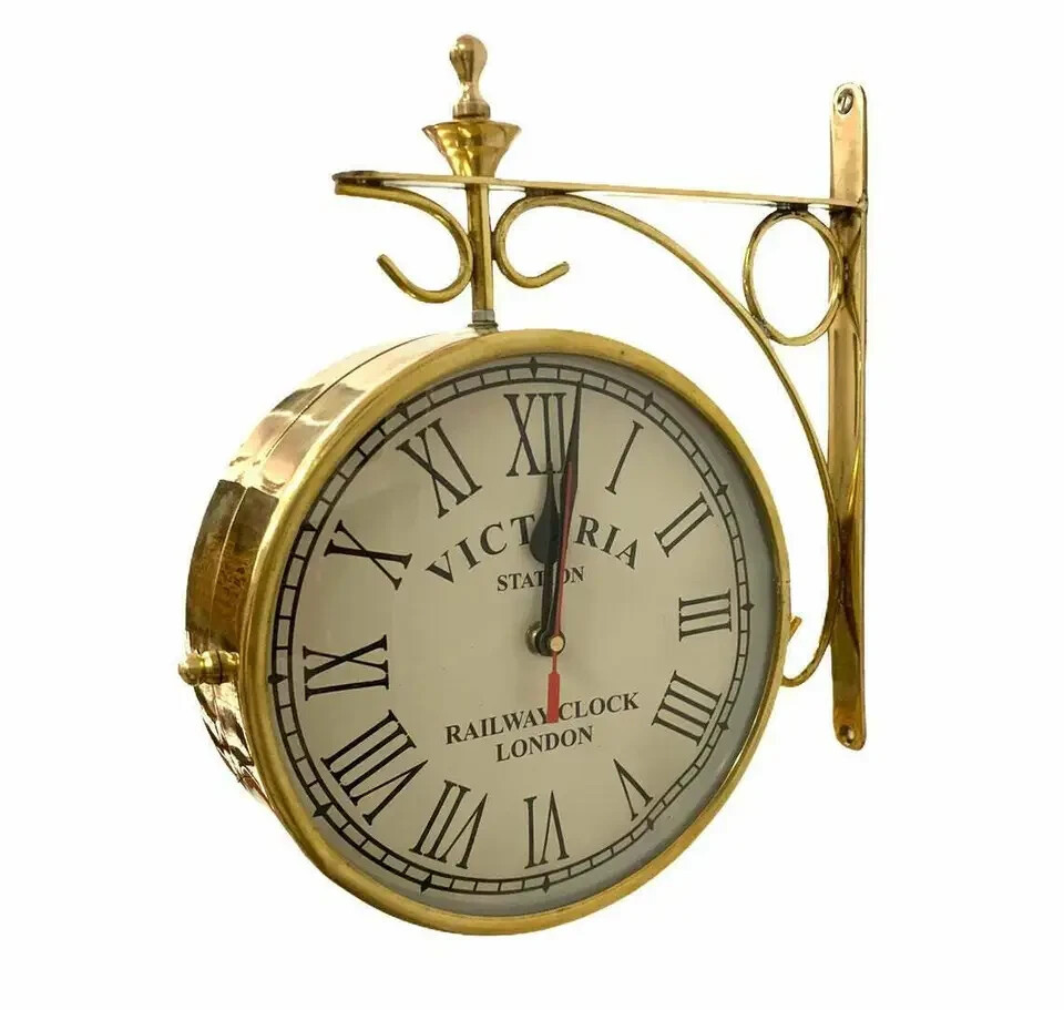 6" Double Sided Brass Wall Clock Victoria Station Railway Clock Home & Office