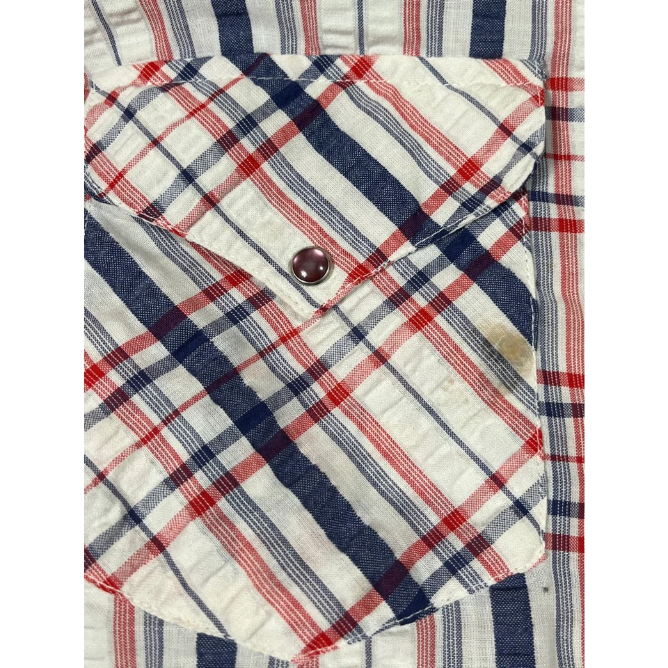 Vintage Miller Western Wear Mens Cowboy Pearl Snap Shirt Blue Red Plaid 15.5-34 - Image 3 of 4