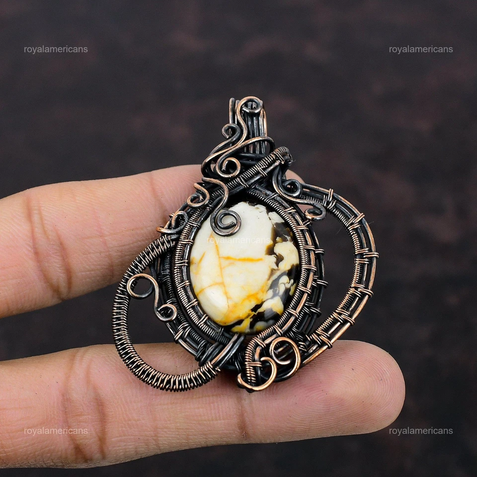 Venta Día de las Hermanas Madera de Cacahuete Natural Jaspe Cobre Hecho a Mano Colgante Joyería Foto 4 de 4