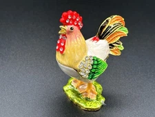 Decorative Rooster Trinket Box Figurine with Rhinestone Accents