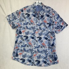 Izod Saltwater Blue Tropical Men  s Shirt L Classic Hawaiian Cotton Cruise Beach