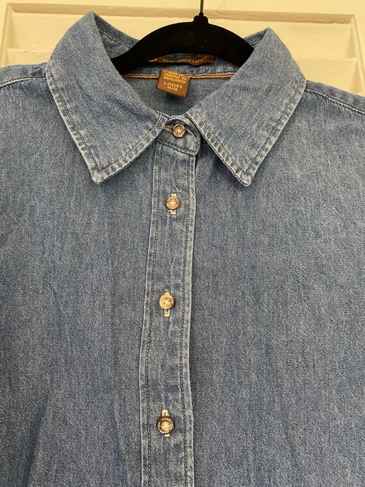 Harriton Denim Long Sleeve Shirt Button Down Women Blue Indigo M