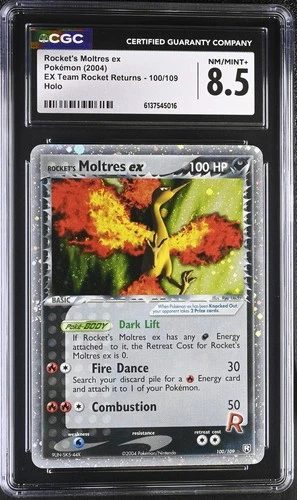 ROCKET'S MOLTRES EX 100/109 HOLO EX TEAM ROCKET RETURNS POKEMON CGC 8.5 NM/MINT+