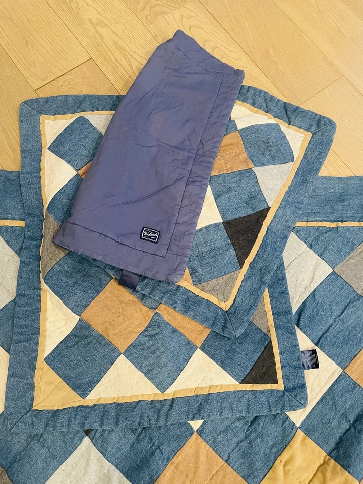 Woolrich Heavy Denim Patchwork Queen & 2 shams Quilt Cabin 93"x86" blue denim - Image 3 of 4