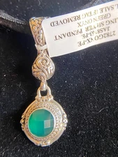 Sarda,Bali Handcrafted, Green Onyx & Sterling Charm Enhancer/Pendant