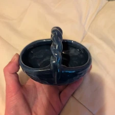 4" Vintage Small Blue Ceramic Basket Mid Century USA Made