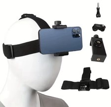 Head Strap Phone Holder Mount, Adjustable Angle, Black, Clip, Strap, Universal