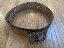 Women  s Brown Genuine Leather Belt Studded Brass Buckle 35  Long