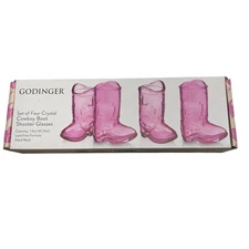 Godinger Pink Glass Western Cowgirl Boot Shot Glasses Set of 4 New 