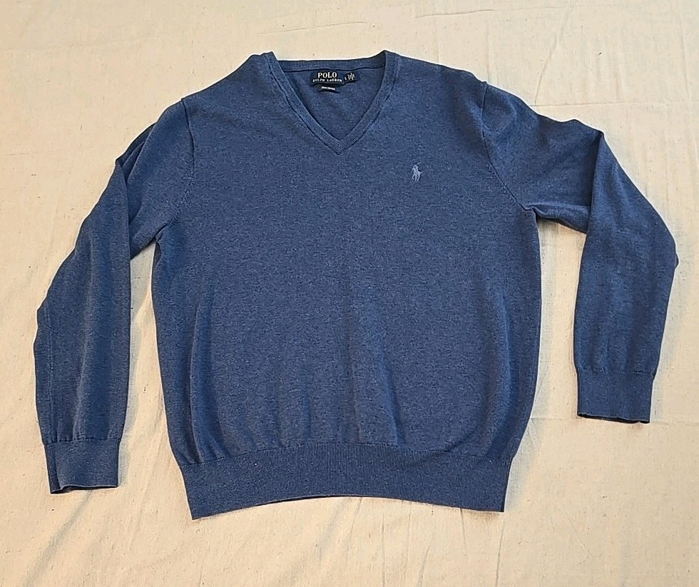 PONY Polo Ralph Lauren maglione uomo taglia grande blu scollo a V pullover felpa