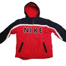 Vintage NIKE Hooded Fleece Line Puffer Jacket Black Red Boys Youth S Small 7