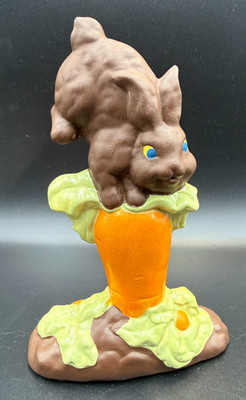 Faux Chocolate Tabletop Easter Decor Bunny Rabbit Jumping Over Carrot