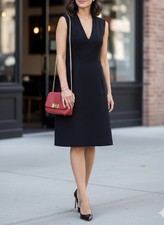 NWT Kate Spade Gwendolyn Black V-Neck Pleated Sheath Dress Size 4 Quiet Luxury