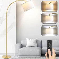 Arc Floor Lamp with Remote Control, Dimmable, Gold Standing Light for Living Roo