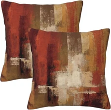Brunt Orange Throw Pillow Covers, 18" x 18" (Pack of 2) Orange Gray Abstract