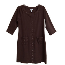 Vintage Amanda Lane Beaded Dress 12 Shift 70s Go Go Style Retro 3/4 Sleeve Brown