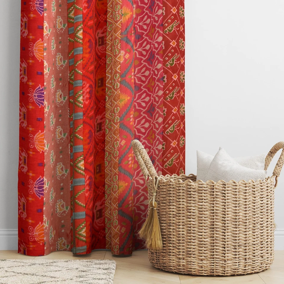 Cortinas Sari Indias Antiguas Mezcla Seda, Cortinas Boho Patchwork Puerta Ventana Tratamiento... Foto 3 de 4