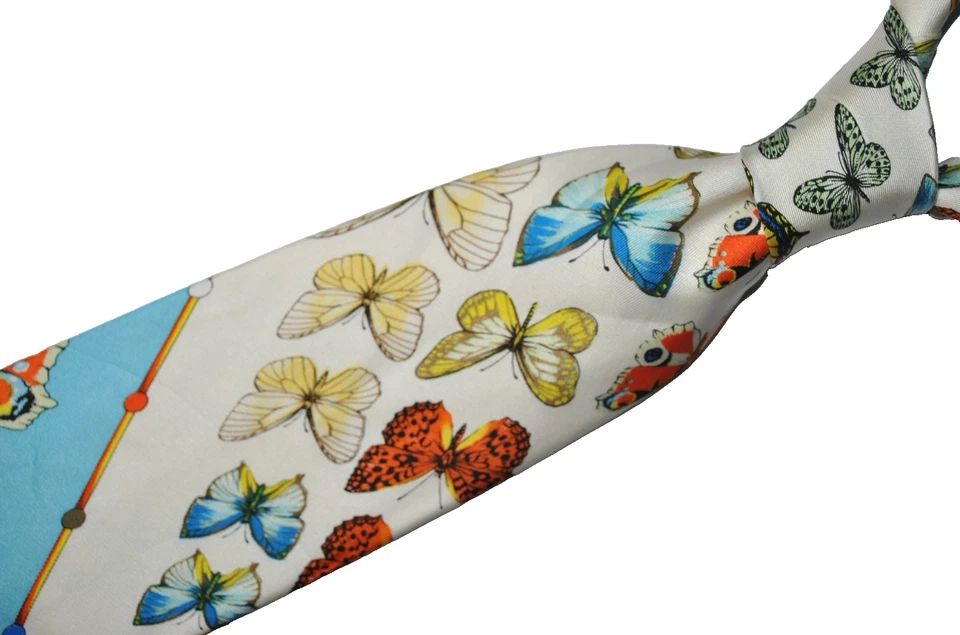 Gianni Versace Couture De Colección 1995 Corbata Patrón Mariposa Seda Multicolor L57 W3.7 Foto 2 de 4