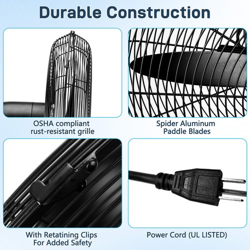 Commercial Pedestal Floor Fan, 20-Inch, Industrial Heavy Duty Floor Standing Fan - Picture 6 of 10