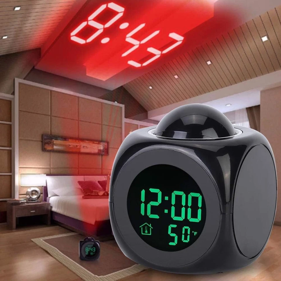 LED Projection Alarm Clock Digital LCD Display Voice Talking Weather Snooze USB - Image 3 of 4