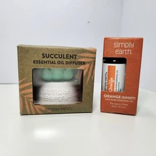 Simply Earth Succulent Diffuser and Sweet Orange Essential Oil For Aromatherapy 