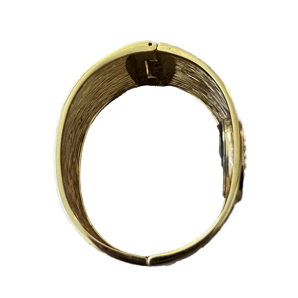 Suché Women's Gold Tone White Enamel Crystal Cuff Quartz Watch View 3