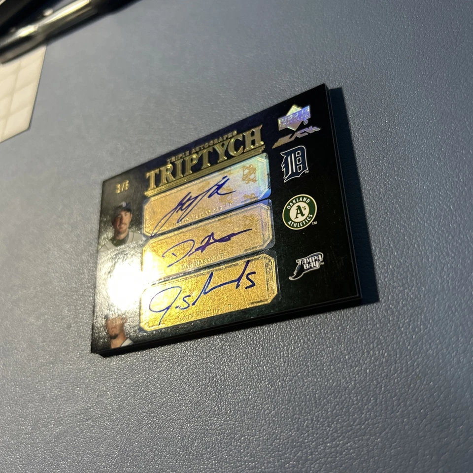 UD Black Triptych Gold 2007/5 Justin Verlander Haren Shields triple automático Foto 2 de 4