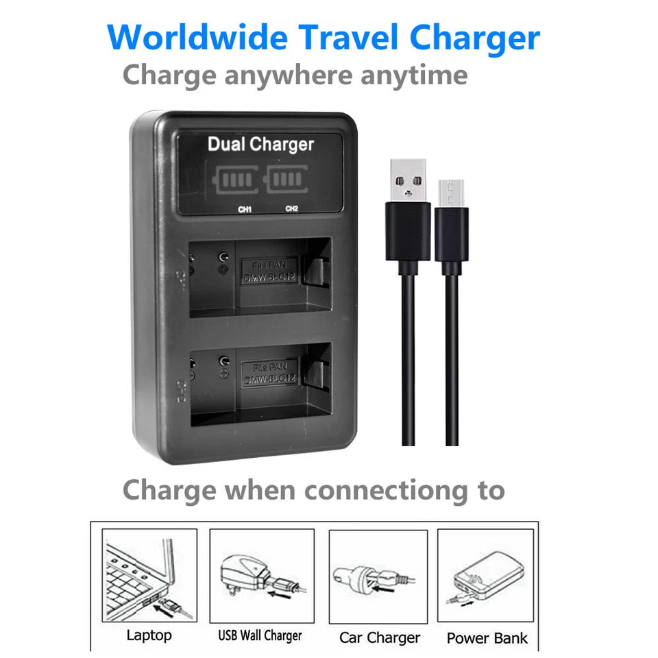 Cargador USB delgado para batería Panasonic DMW-BLC12 DMW-BLC12E DMW-BLC12PP BLC12 Foto 4 de 4