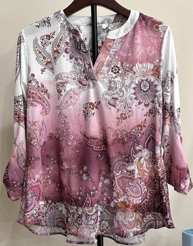 CROFT & BARROW Women's Top Pullover Long Sleeve Size Small Multicolor V-Neck NWT