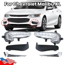 6PCS Front Bumper LED Fog Light Lamp W/Cover Chrome Trim For Chevy Malibu 16-18