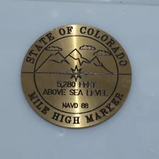 Mile High Marker | NAVD 88 Survey Marker 5,280 Feet Above Sea Level Colorado