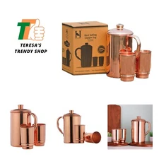 Pure Copper Water Jug with 2 Copper Tumblers | Copper Pitcher and Tumbler for...