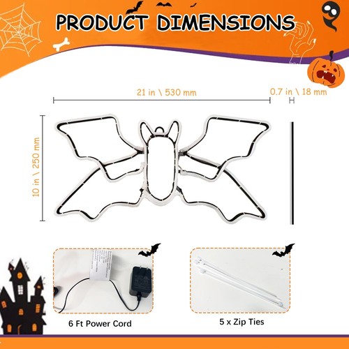 Bat Neon Sign for Wall Art Decor,Led Sign Animated Dimmable LED Light,21" x 10" - Picture 6 of 12