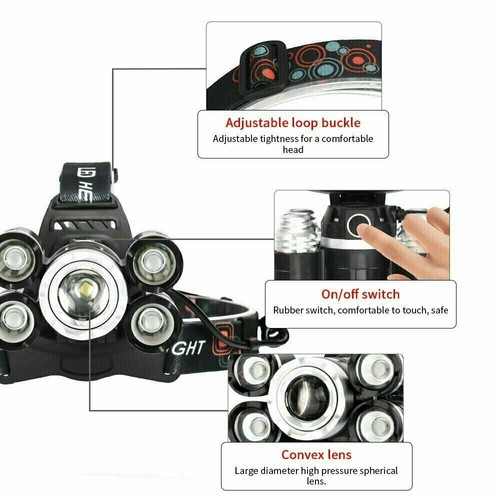 90000LM 5 Cabezales XM-L T6 LED Faro Disparo Largo Linterna Cabezal Antorcha - Imagen 5 de 19