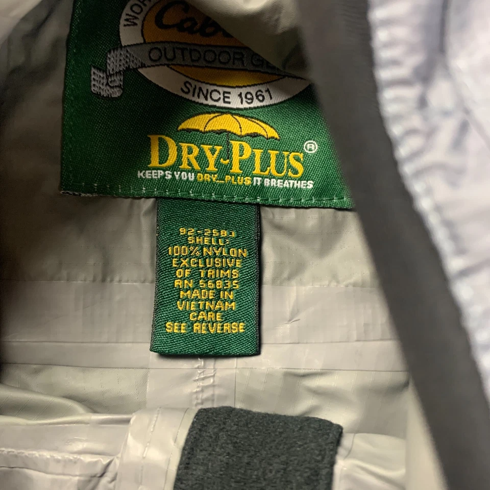 Cabelas Mens Jacket XL Gray Black Rain Coat Hooded Dry Plus Ultra Ripstop Nylon - Image 4 of 4