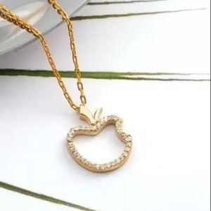 Authentic 14K Gold Plated 0.30Ct Lab Created Diamond Dainty Apple Pendant Necklace 18"