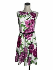 AGB Dress Womens Fuchsia Pink White Floral Sleeveless Pleated Front Belted 10