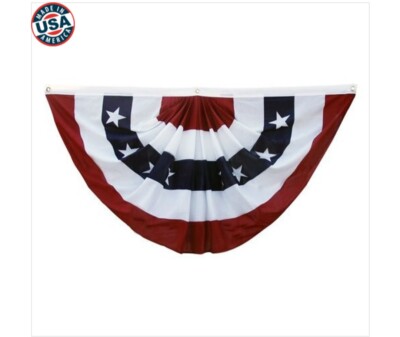 US Stars and Stripes 3ft x 6ft Printed Pleated Fan - US Made